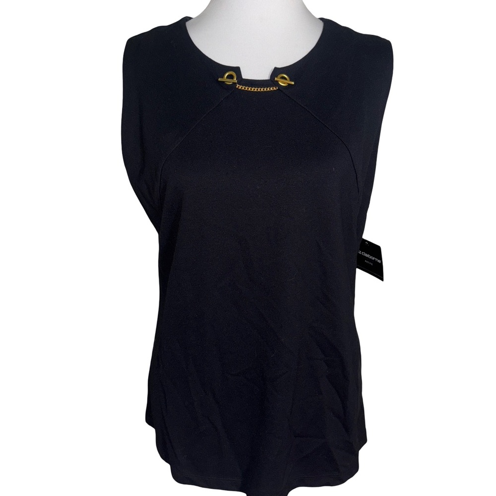 Liz Claiborne Black Sleeveless Top Gold Chain Detail